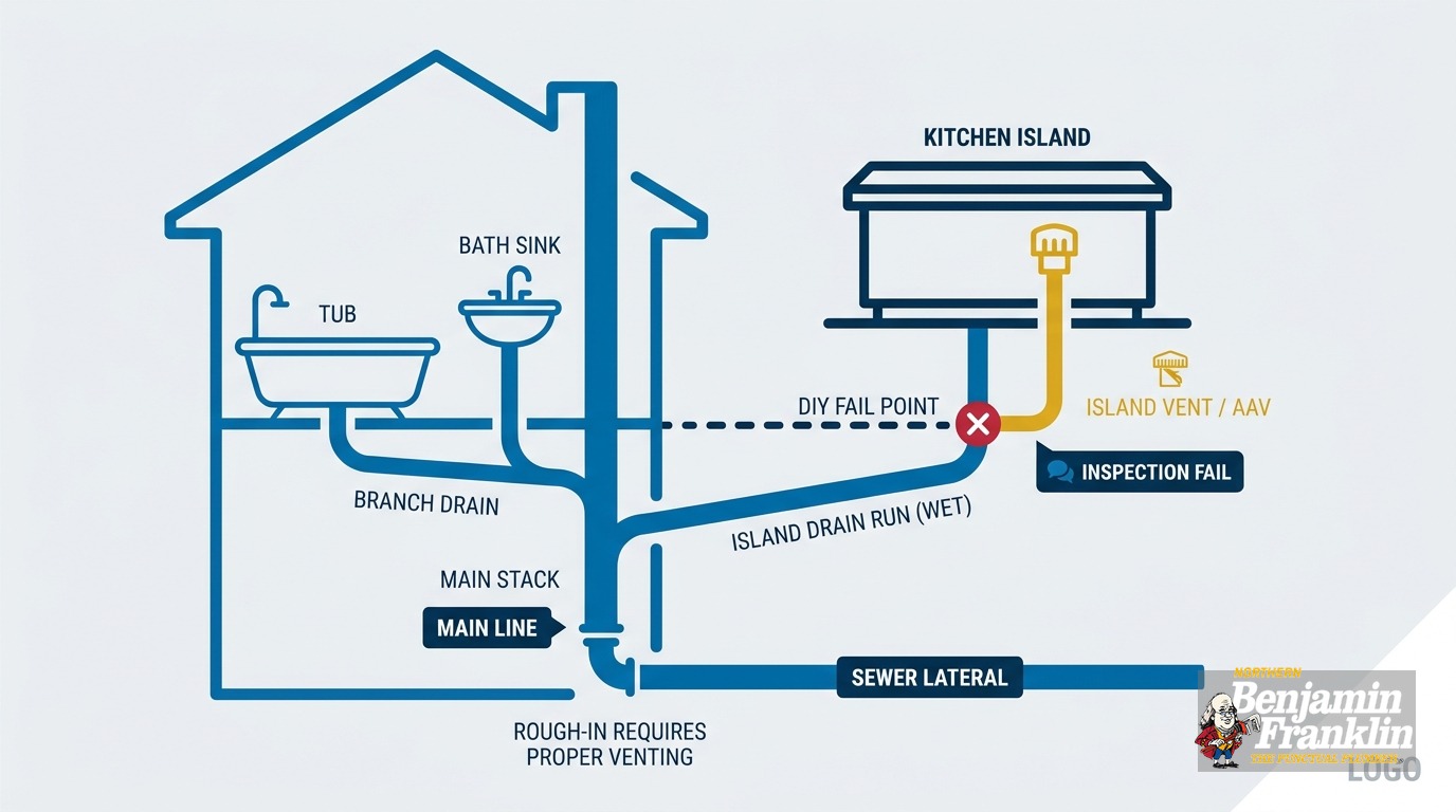 Kitchen Island Plumbing Drain Installation in Minnesota